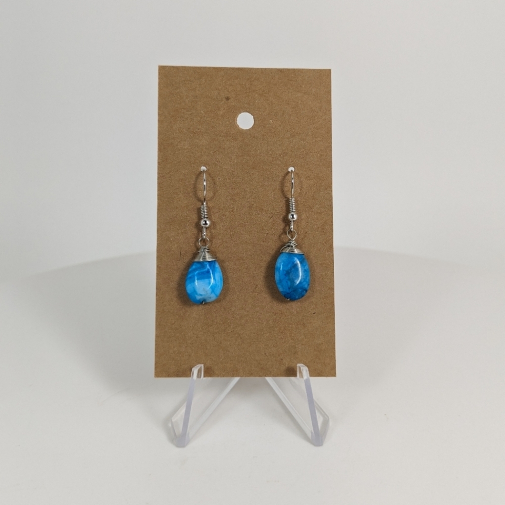 Blue Crazy Lace Agate Earrings, gemstone jewelry, laughter stone, gift idea,